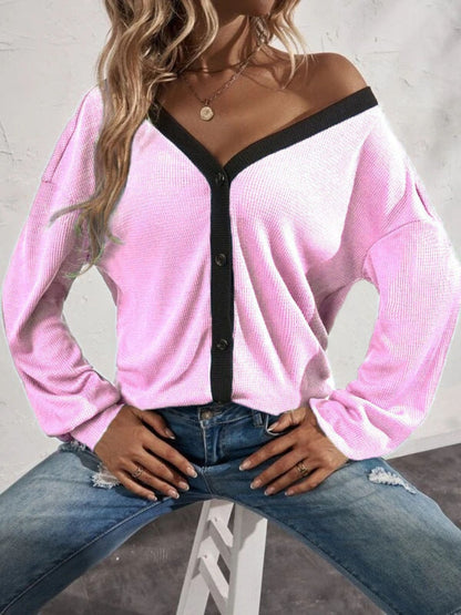 Waffle Button Shirts Female FashionTops - GimmeWarehouse