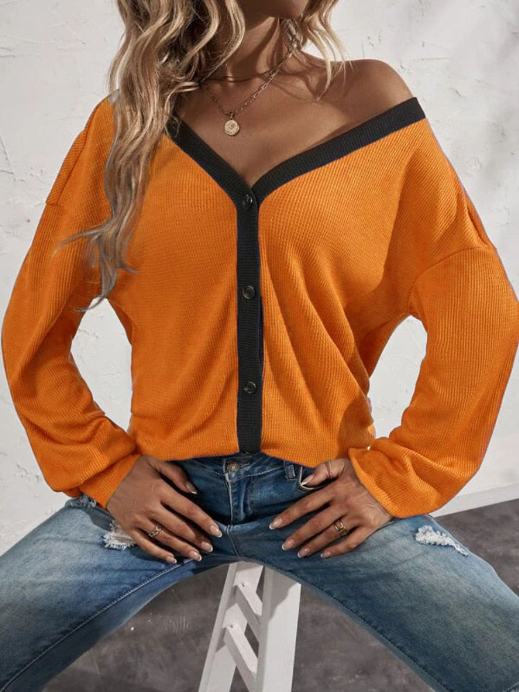 Waffle Button Shirts Female FashionTops - GimmeWarehouse