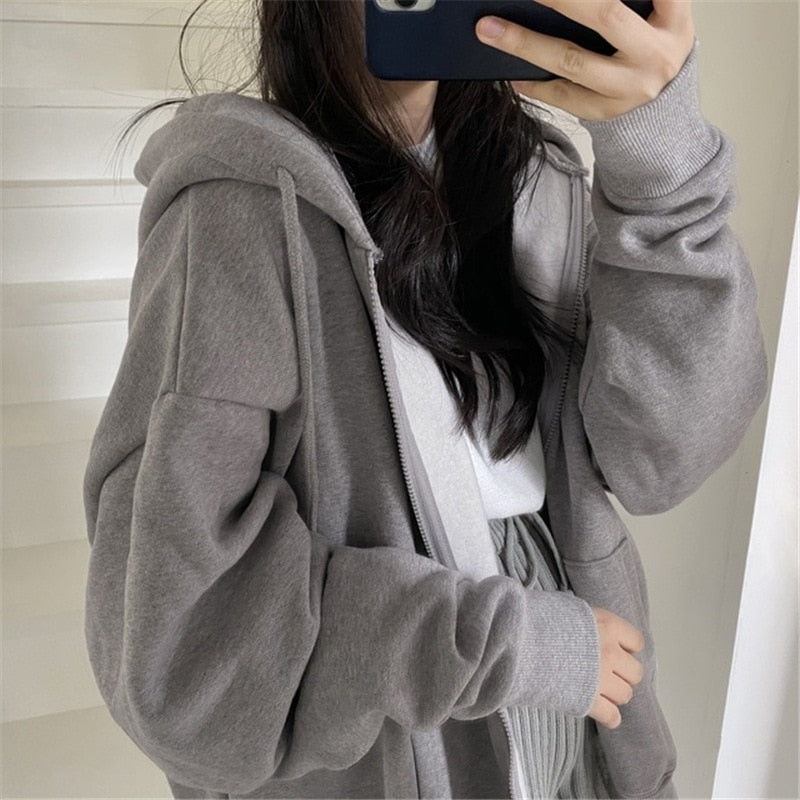 Women Zip Up Hoodie Streetwear Letter Printed Long Sleeve Sweatshirts Gothic Punk Y2k Autumn Winter Female Hoodie Jackets Gimme that